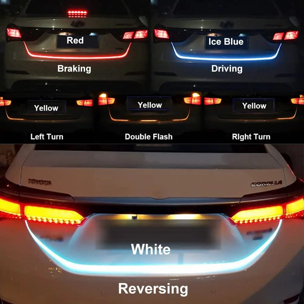 GPRGIT Ice Blue Red Yellow White LED Strip Lighting Rear Trunk Tail Light Dynamic Streamer Brake Turn Signal Reverse Warning Light 12V