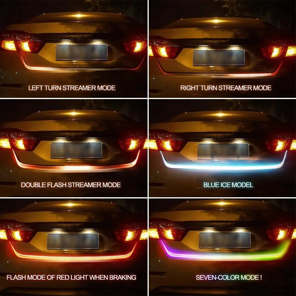 GPRGIT Ice Blue Red Yellow White LED Strip Lighting Rear Trunk Tail Light Dynamic Streamer Brake Turn Signal Reverse Warning Light 12V