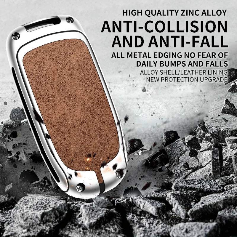 GPRGIT Zinc Alloy Leather Car Key Case Cover for Jeep Grand Cherokee Renegade Fiat Freemont Dodge Charger Challenger Durango Journey