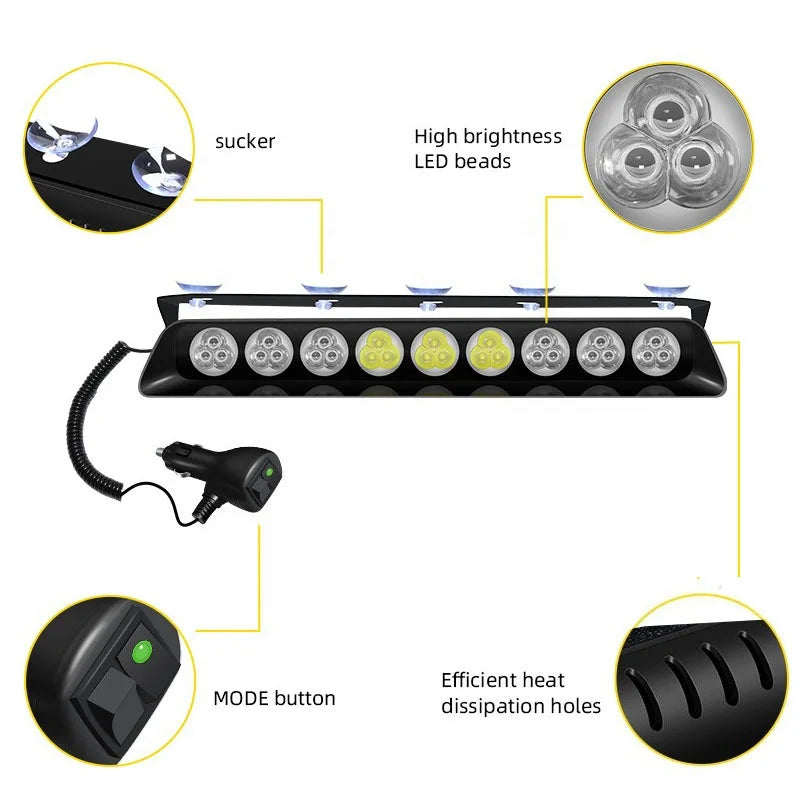 GPRGIT 21SMD Red/Blue LED Strobe Warning Light with Suction Cup - Dashboard Windshield Interior Flash Light
