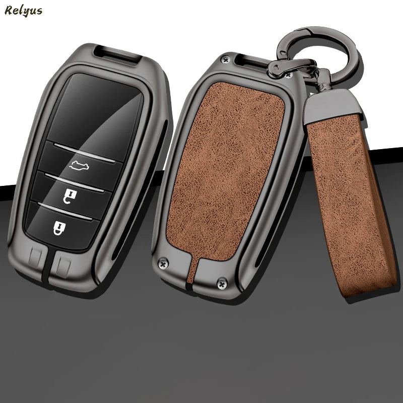 GPRGIT New Metal Leather Car Logo Key Cover for Toyota RAV4 Corolla Hilux Fortuner Land Cruiser 200 Camry Sienna Previa