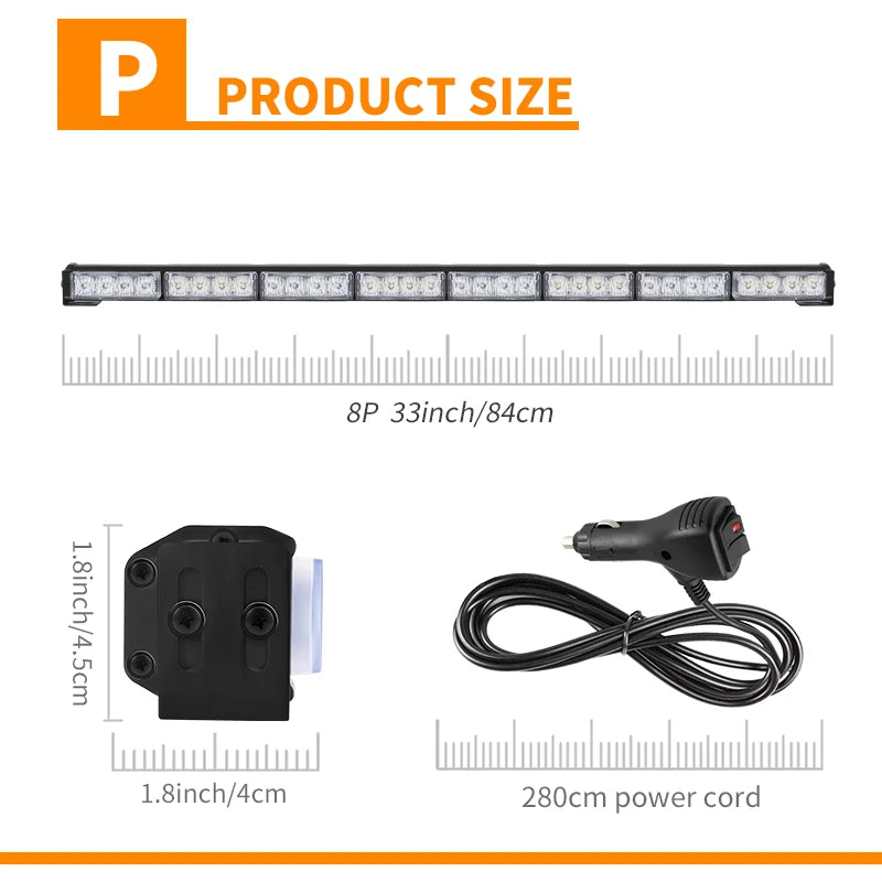 33inch Car LED Emergency Warning Strobe Light Bar Single Row Offroad Truck Boat Roof Grille 32W Flashing Light Lamp 12V 24V