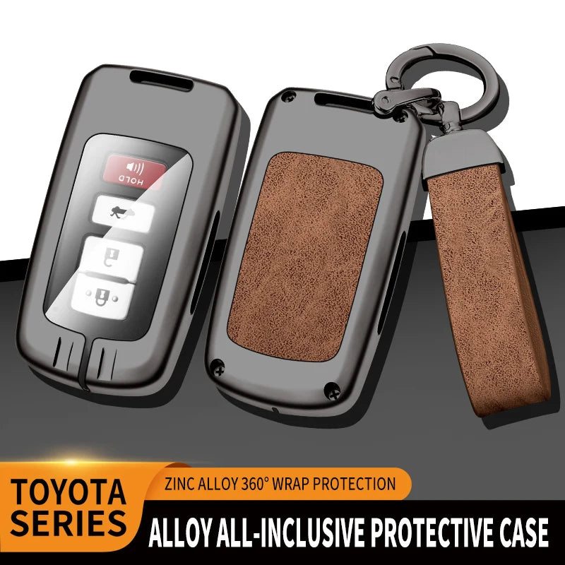GPRGIT Zinc Alloy Leather Car Key Case Cover for Toyota Camry/Corolla/RAV4/Highlander/Avalon 2015-2017 Smart Keyfob
