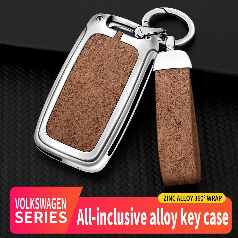 GPRGIT Metal Leather Car Key Cover for VW Volkswagen Polo/Tiguan/Jetta/Passat/Golf/Beetle and Skoda Octavia