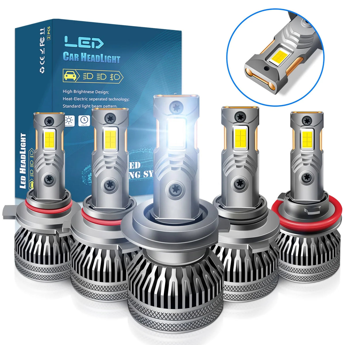 1Pair Car Headlights H1 H3 H7 H4 9005 9006 HB3 HB4 H11 9012 LED Lights for Headlamps of Fog Bulbs 140W