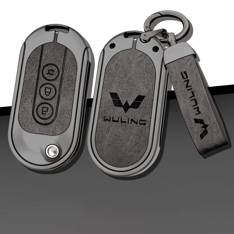 GPRGIT Flip Folding Zinc Alloy Leather Car Key Case Cover for Wu Ling Hong Guang MINI Gameboy Protector Keyless Keychain Accessories