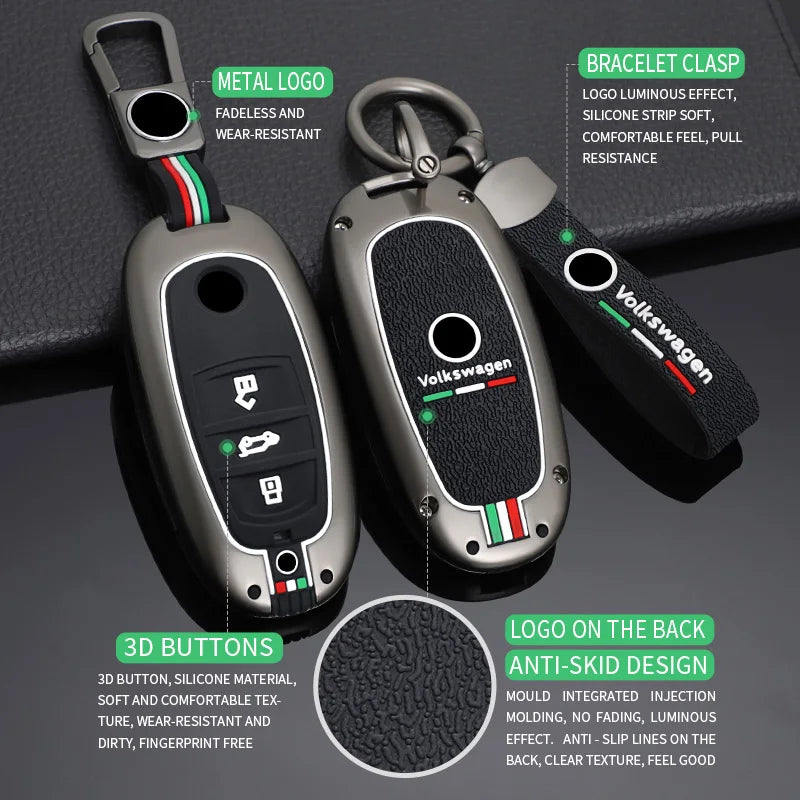 GPRGIT Zinc Alloy 3 Buttons Remote Key Shell Case Cover Smart Keychain for Volkswagen touareg 2001 2012 2013 2015 2016 Accessories