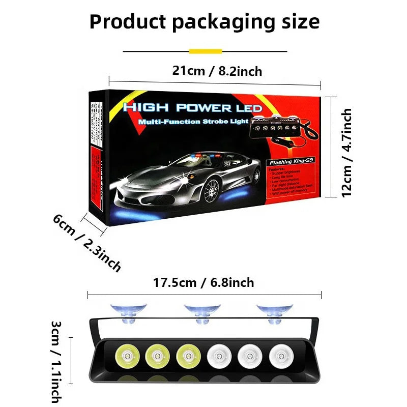 GPRGIT 6SMD Red/Blue LED Strobe Warning Light with Suction Cup - Dashboard Windshield Interior Flash Light