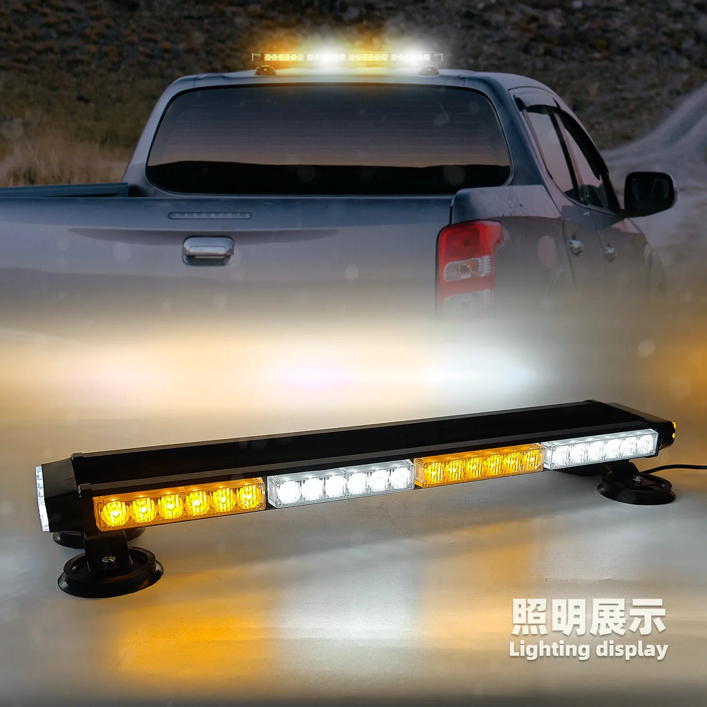New Led Strobe Light Bar 27" 54 Double Side Warning Flash Lights Emergency Tow Trucks Construction Vehicles Pickup (amber/white)