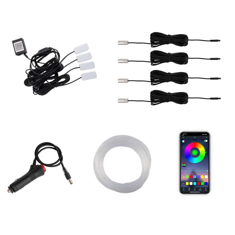 GPRGIT DIY Car Interior Decorative RGB LED Fiber Optic Strip Ambient Light 12V APP Dashboard