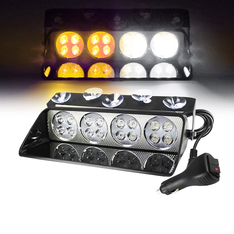 16W Vehicle LED Warning Light Dash Deck Signal Lamps Flash Dash Emergency Flashing Windshield Strobe Light 12V