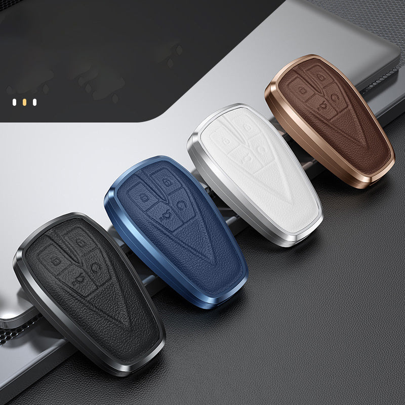 GPRGIT Aluminum Alloy+Leather Car Key Fob Case Cover for Changan CS35 PLUS CS55 PLUS CS75 PLUS Eado UNI-T UNI-K