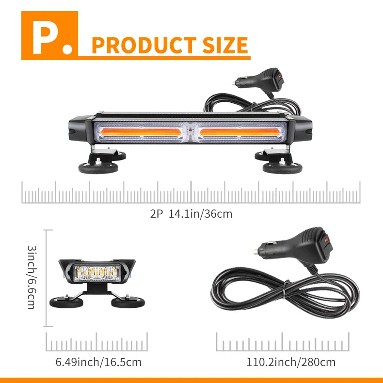 New Upgraded 14 Inch Vehicle Led Warning Strobe Light Bar Magnetic Rooftop Emergency Flashing Light 12v 24v Ip67 Waterproof 13