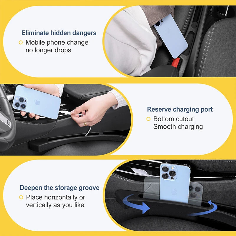 GPRGIT PU Car Seat Gap Filler Organizer Phone Holder Side Storage Box Universal