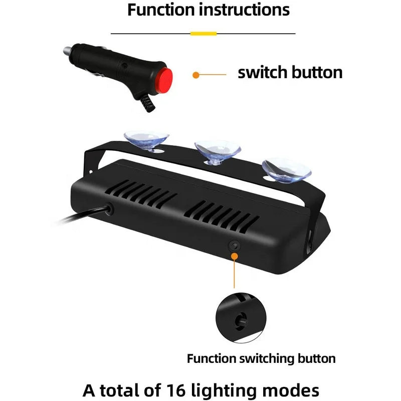 GPRGIT 6SMD Red/Blue LED Strobe Warning Light with Suction Cup - Dashboard Windshield Interior Flash Light