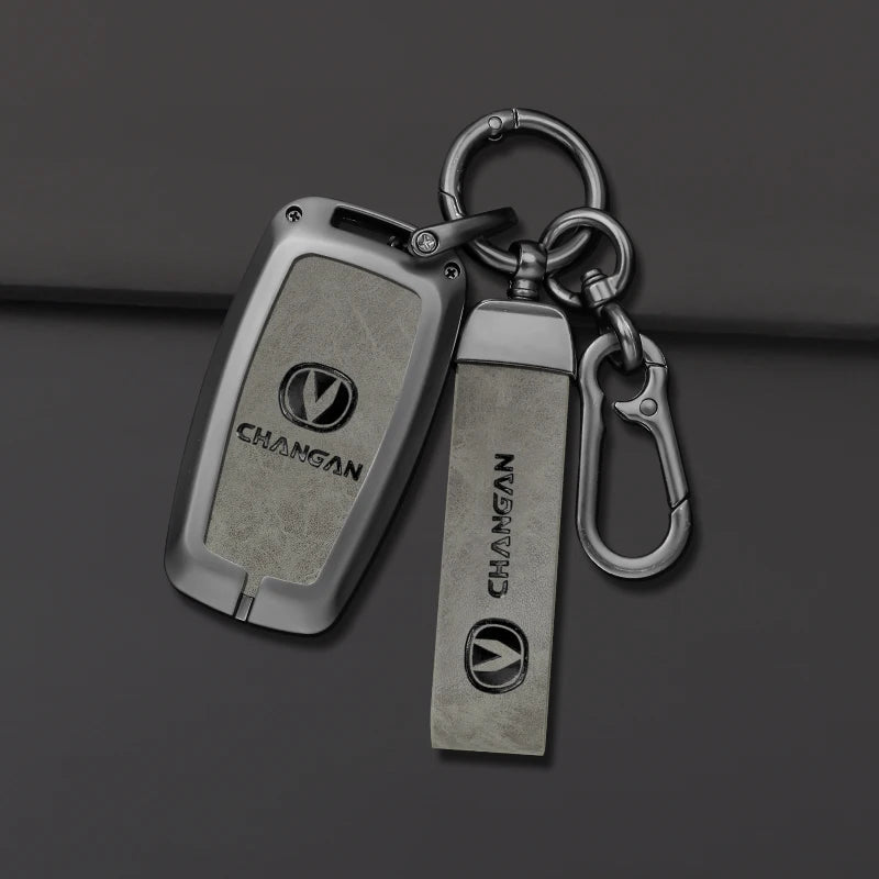 GPRGIT Zinc Alloy Car Key Case Cover for Changan CS75 CS15 Benni EV E-Star 2023 3 Buttons Leather