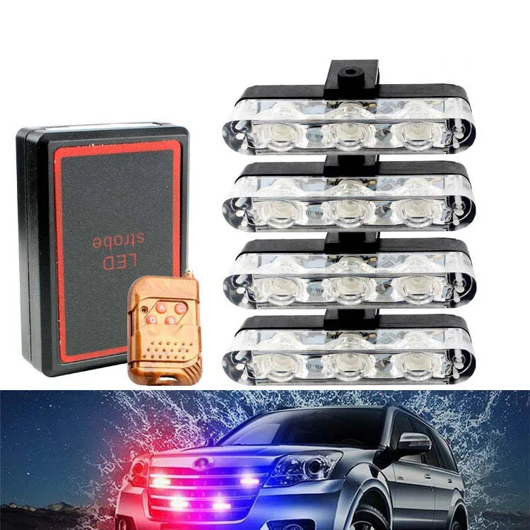 4-Piece LED Strobe Grille Light Strip Red/Blue with Remote, Model XA9203-4