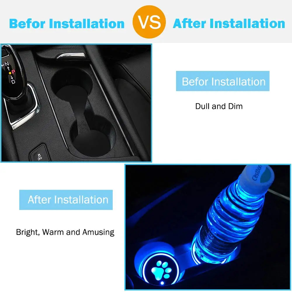 GPRGIT LED Car Cup Holder Mats Pads Dog Paw RGB LED Lights Car Drink Coaster Accessories Interior Decoration Atmosphere Light - Univers