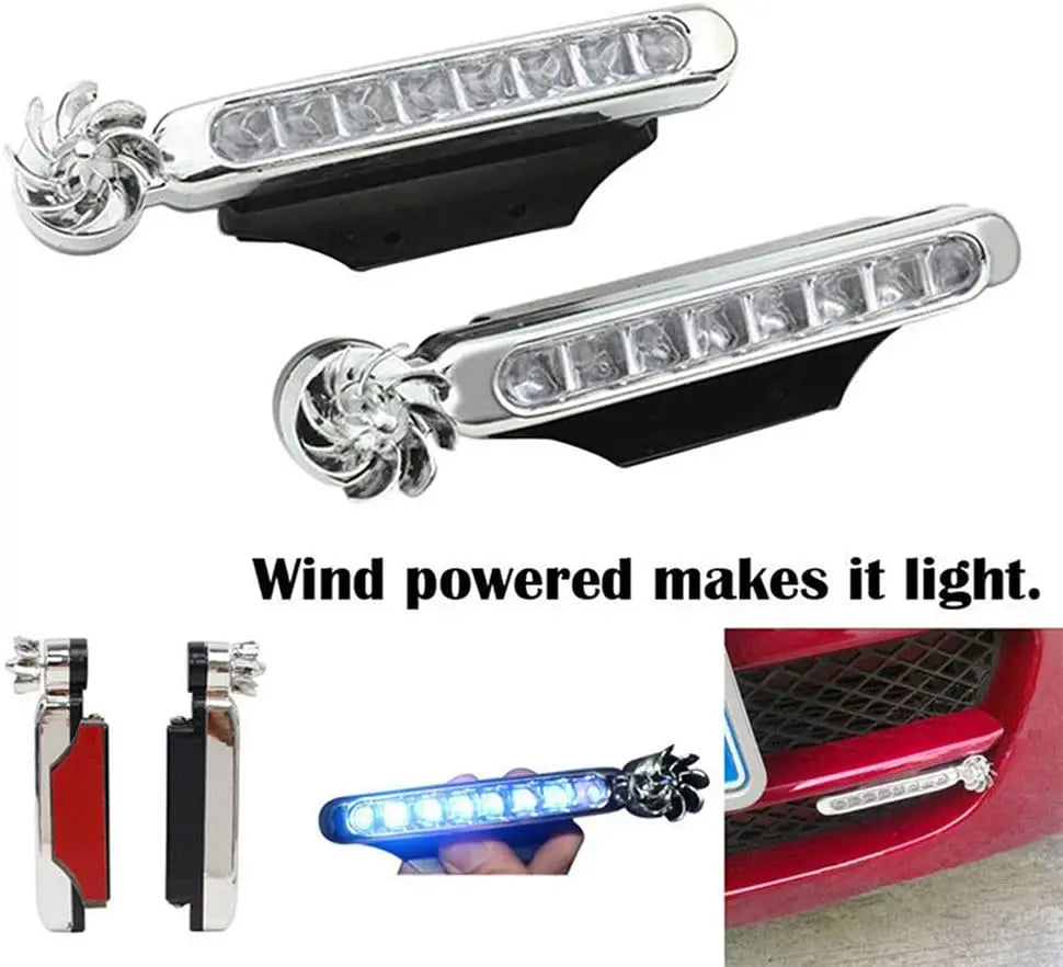 GPRGIT LED Wind Powered Vehicle Lights Car Lamp No External Power Supply Car Daytime Running Lights with Rotation Fan
