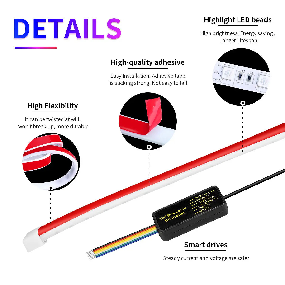 GPRGIT 12V LED Strip Tailgate Light Flowing Brake Turn Signal for SUV Truck Trailer