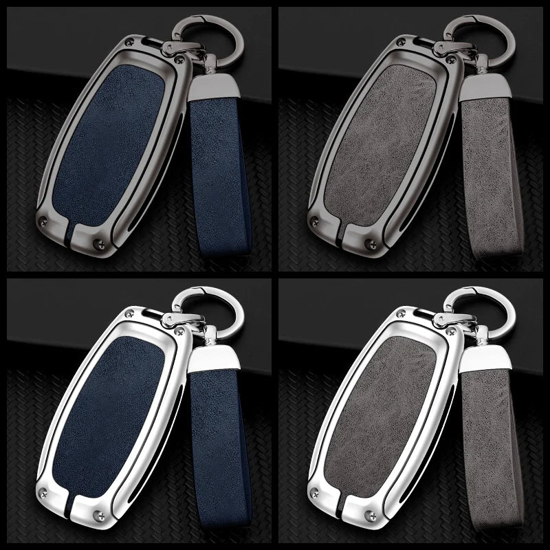 GPRGIT Zinc Alloy Leather Car Key Cover Shell Case for Hyundai Santa Fe Tucson 2022 NEXO NX4 Atos Solaris Prime2021 Car Key Accessories
