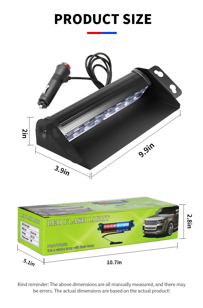 12V-24V Automotive LED Windshield Visor Light Car Emergency Flash Warning Dash Light Bar