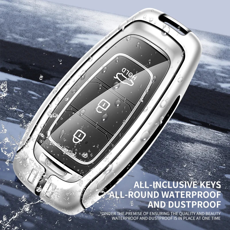 GPRGIT Zinc Alloy Leather Car Key Cover Shell Case for Hyundai Santa Fe Tucson 2022 NEXO NX4 Atos Solaris Prime2021 Car Key Accessories