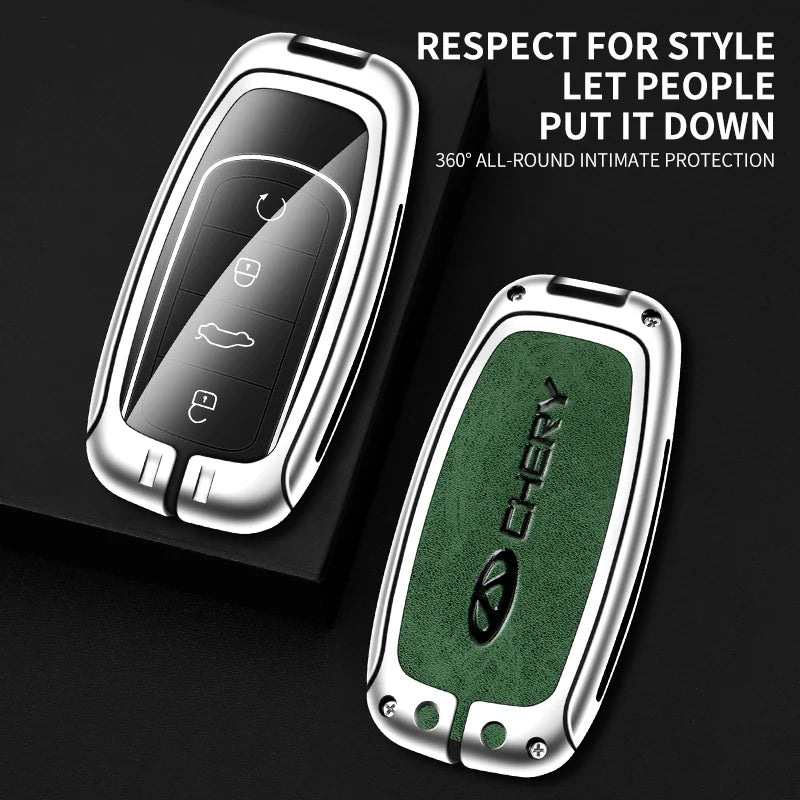 GPRGIT Leather Zinc Alloy Smart Car Key Case Cover for Chery Tiggo 7/8 Pro/8 PLUS/Arrizo 5