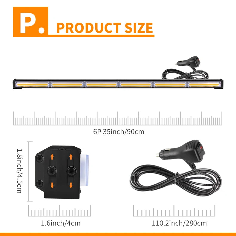 35 Inch Single Sided COB Strobe Light Bar Truck Pickup Traffic Emergency LED Warning Flash Light Others Car Lighting Accessories