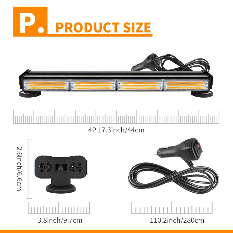 Super Bright Double Sided Warning Strobe Led Light Bar Surface Mounting Emergency Cob Flashing Light Bars With Magnet Base
