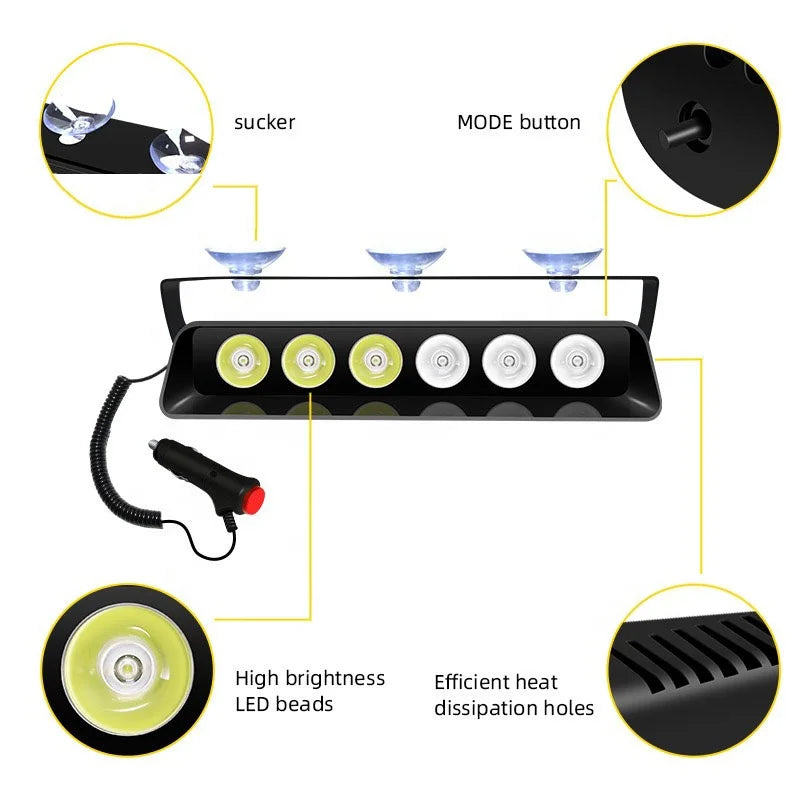 GPRGIT 6SMD Red/Blue LED Strobe Warning Light with Suction Cup - Dashboard Windshield Interior Flash Light