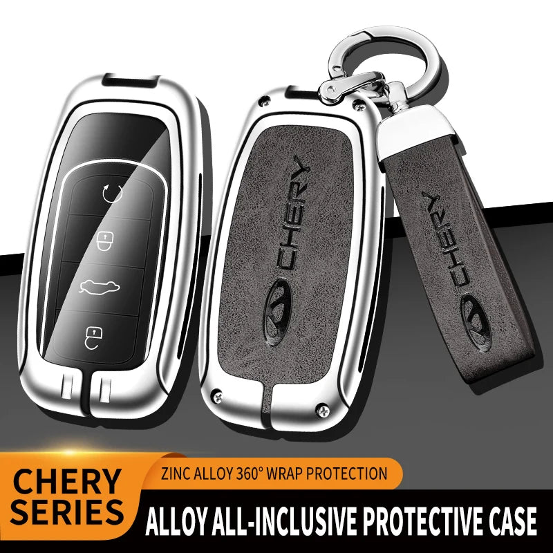 GPRGIT Zinc Alloy Leather Smart Car Key Case Cover for Chery Tiggo 7 Tiggo 8 Pro 8 PLUS Arrizo 5 Remote Keychain Accessories