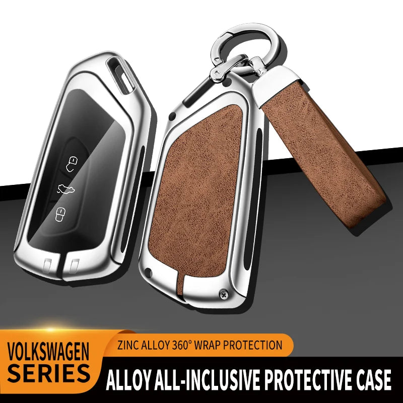 GPRGIT Car Logo Metal Leather Key Case Cover for VW Volkswagen Golf 8 MK8 2020 for Skoda Octavia A8 2021 Seat Leon MK4