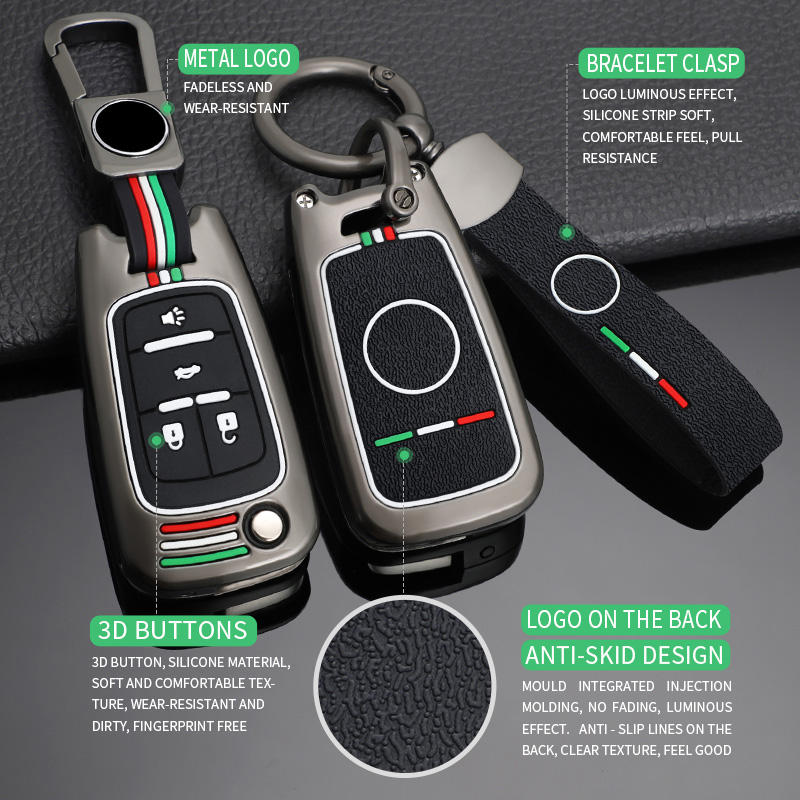 GPRGIT Zinc Alloy 2/3/4/5-Button Flip Folding Car Key Case Shell for Chevrolet Cruze, Malibu, Opel, Buick (HU100 Blade)