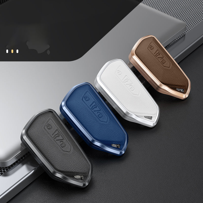 GPRGIT Aluminum Alloy+Leather Car Key Case Cover for VW Golf 8 MK8 ID.3 ID.4 Skoda Octavia A8 Seat Leon MK4 Cupra Formentor