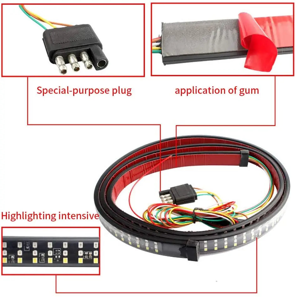 GPRGIT Truck Tailgate Strip 60 Inch Triple LED Sequential Turn Signal Brake Reverse Light 12V