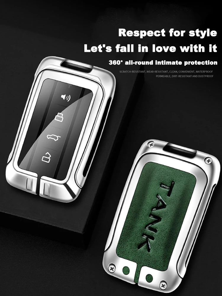 GPRGIT Zinc Alloy Leather Key Case Cover Shell for Tank 300 500 Tank300 Tank500 Great Wall GWM WEY Key Protector Fob Auto Accessories