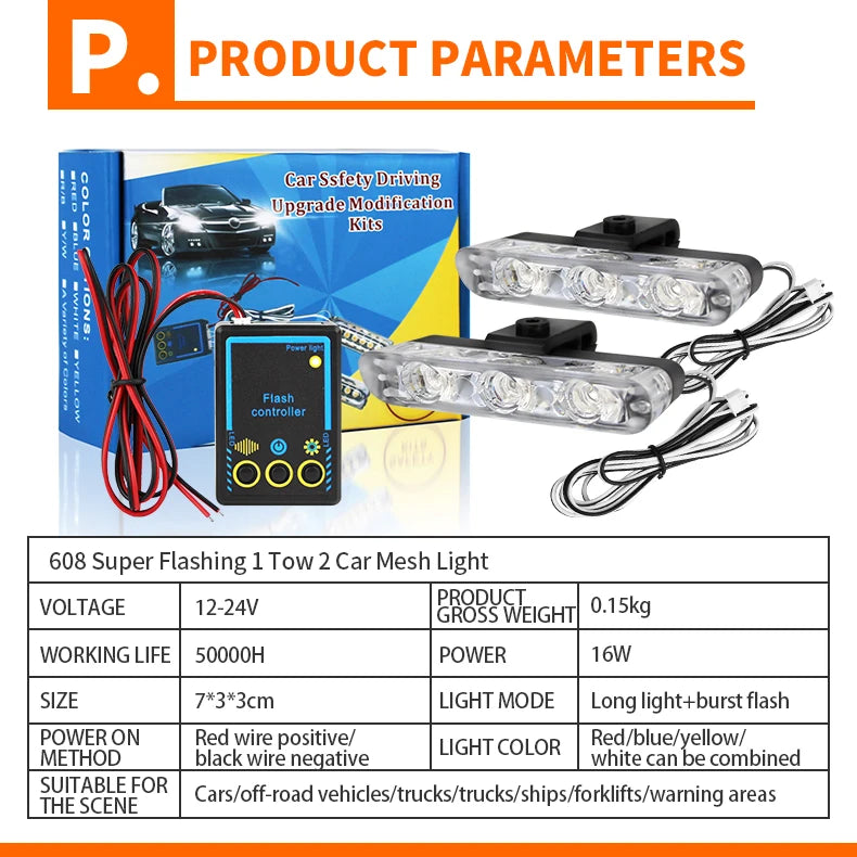 3 Watt ultra Bright Emergency Vehicle Surface Mount Led Grille Strobe Light Head Towing Truck Led Grille Strobe Light Head