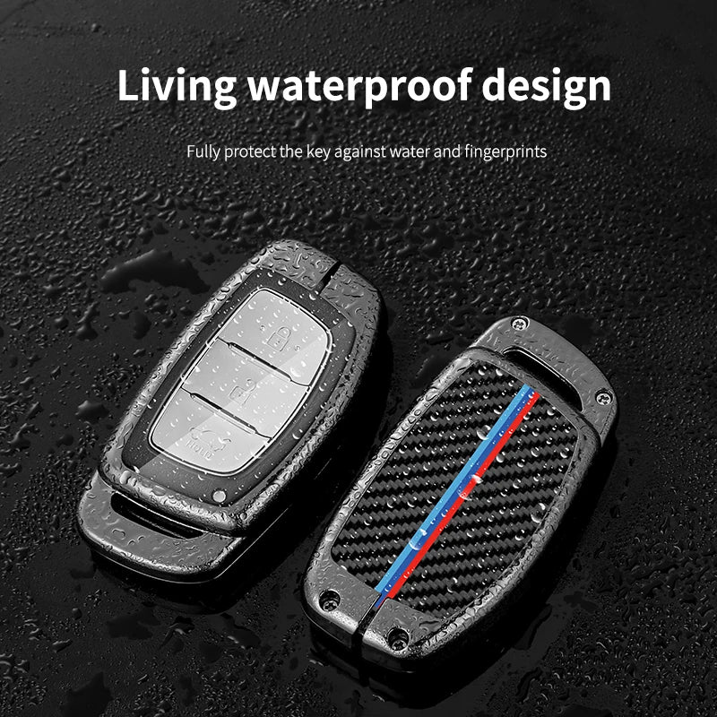 GPRGIT Carbon Car Logo Key Case for Hyundai I10 I20 Ix25 I30 Ix35 Accent Elantra Palisade Encino Solaris Veloster Tucson