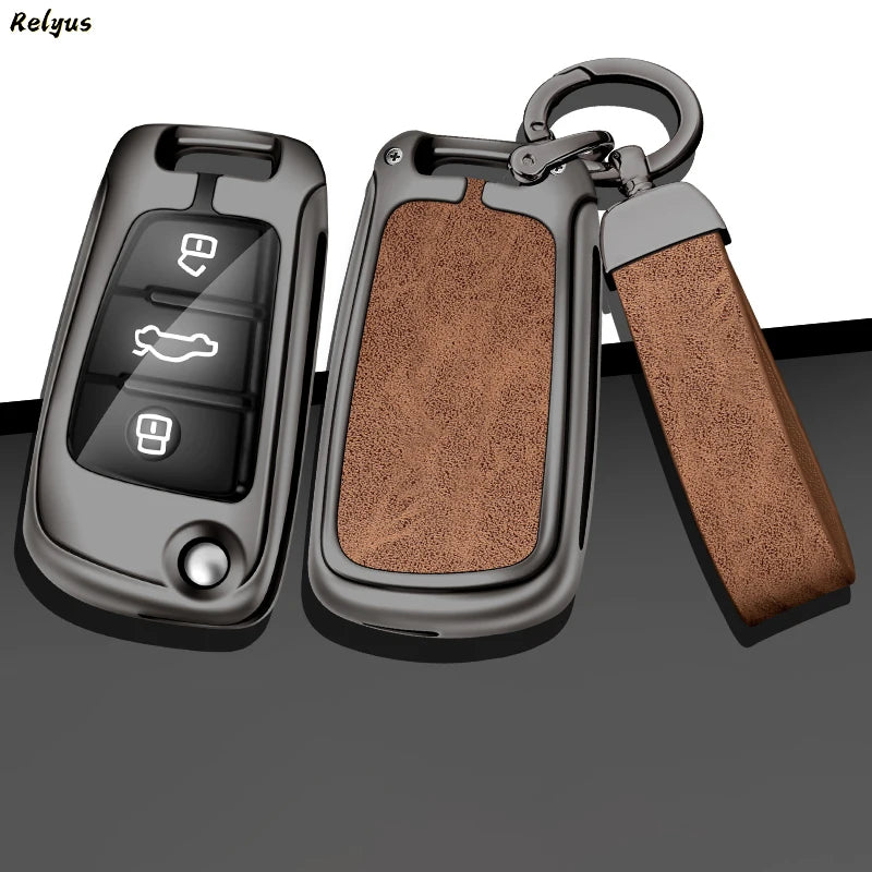 GPRGIT Metal Leather Car Key Case Cover for Audi A1 A3 A4 A5 A6 A7 Q3 Q5 S6 B6 B7 B8 C6 8P 8V 8L TT RS Custom Car Logo Accessories