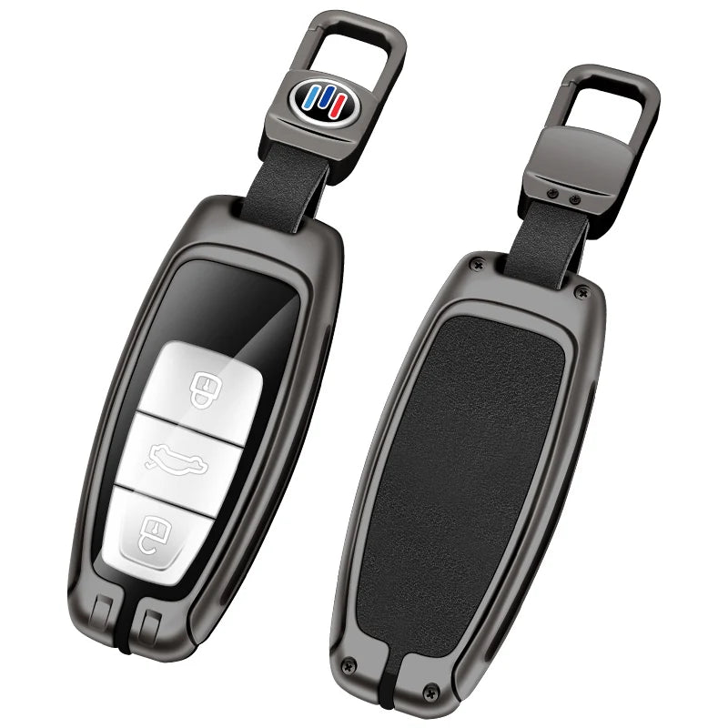 GPRGIT Metal Leather Car Key Case Cover for Audi A3 A4 A6 A7 A8 4K B9 E-tron Q5 Q8 C8 D5 SQ8 Keyless Protector Shell
