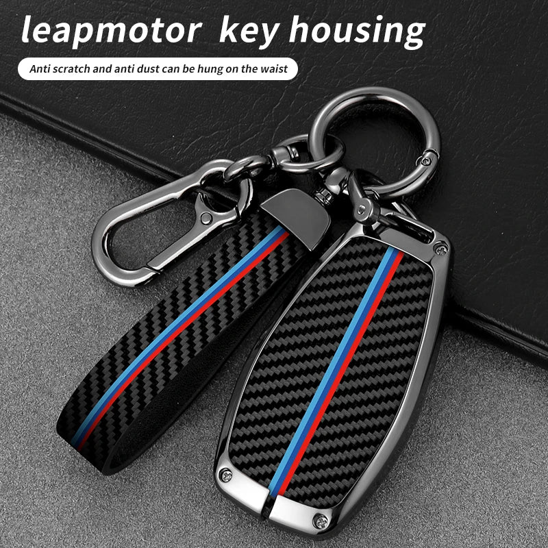 GPRGIT Carbon Fiber Zinc Alloy Car Key Case Cover for Leapmotor T03 S01 C11 Smart Keychain Accessories