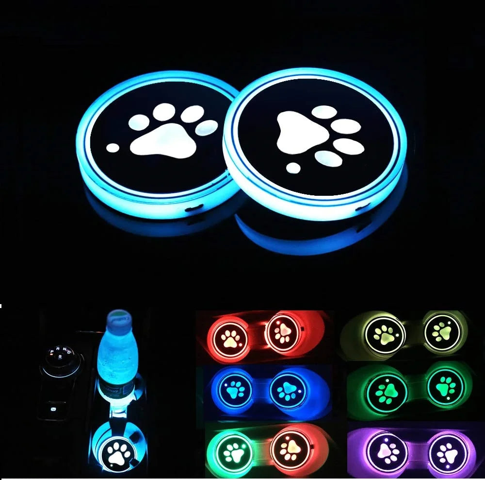 GPRGIT LED Car Cup Holder Mats Pads Dog Paw RGB LED Lights Car Drink Coaster Accessories Interior Decoration Atmosphere Light - Univers