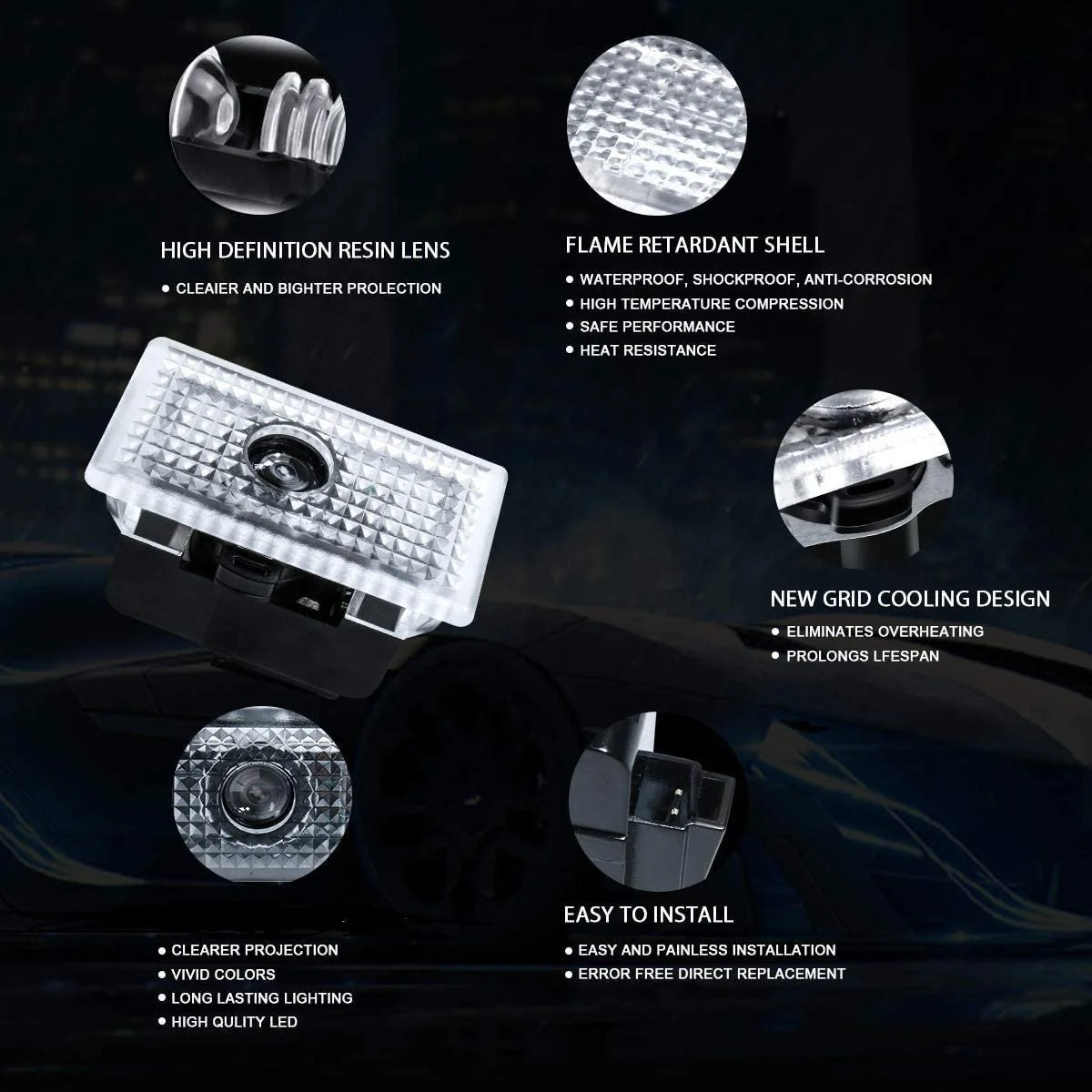 GPRGIT Car Door LED Logo Projector Lights for Tesla Accessory Wireless Welcome Emblem Lamp Ghost 3D Lights Puddle Lights