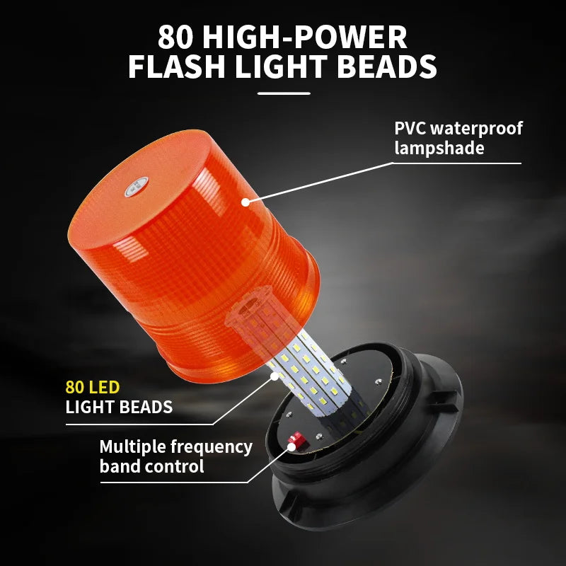 80 Led Forklift Flashing Emergency Warning Light 40w Rotating Strobe Beacon Light For Engineering Vehicles