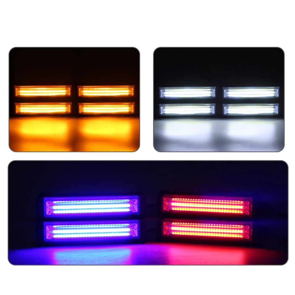4pcs COB LED Warning Strobe Lights Bar Car Grille Light Day Running LED Flasher Emergency Flashing Lights Kit for Truck