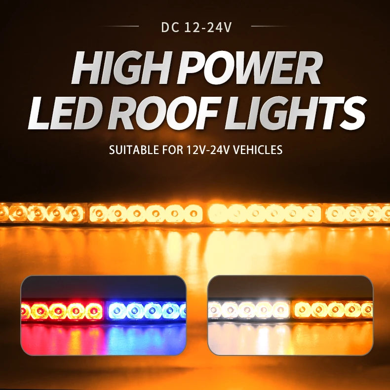 Auto LED Warning Work Double Light Bar 37cm 14.6in 2P 72W Car Truck Roof Grid Strobe DRL Flashing Emergency Lamp 12V 24V