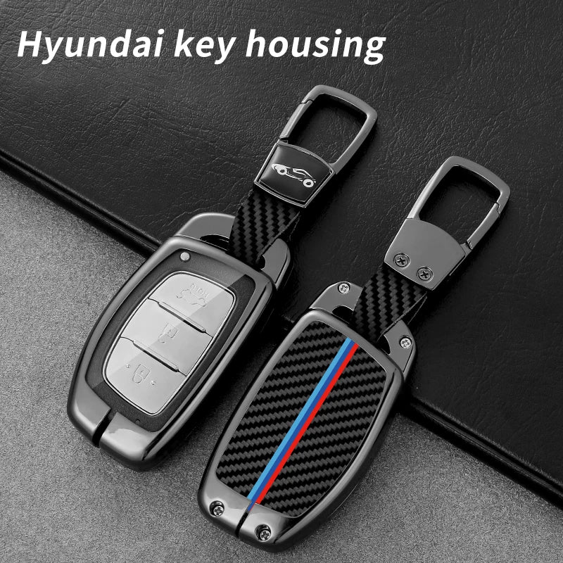 GPRGIT Carbon Car Logo Key Case for Hyundai I10 I20 Ix25 I30 Ix35 Accent Elantra Palisade Encino Solaris Veloster Tucson
