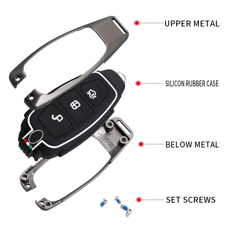 GPRGIT Zinc Alloy Car Key Cover Case Fob for Ford Focus 3/4 ST, Mondeo MK3/MK4, Fiesta, Fusion, Kuga (2013-2018)