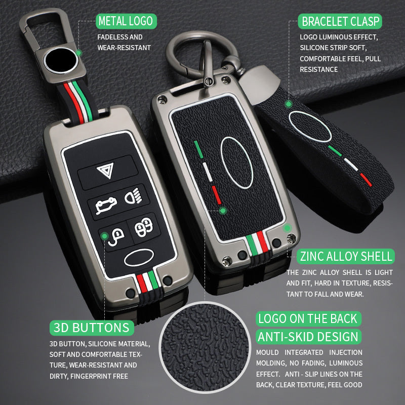 GPRGIT Zinc Alloy Car Key Case Cover Shell for Land Rover Range Rover Sport Discovery 3 4 Elander 2 Evoque 5 Buttons
